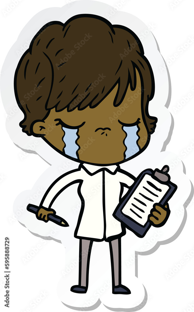 sticker of a cartoon woman crying sticker of a cartoon woman crying
