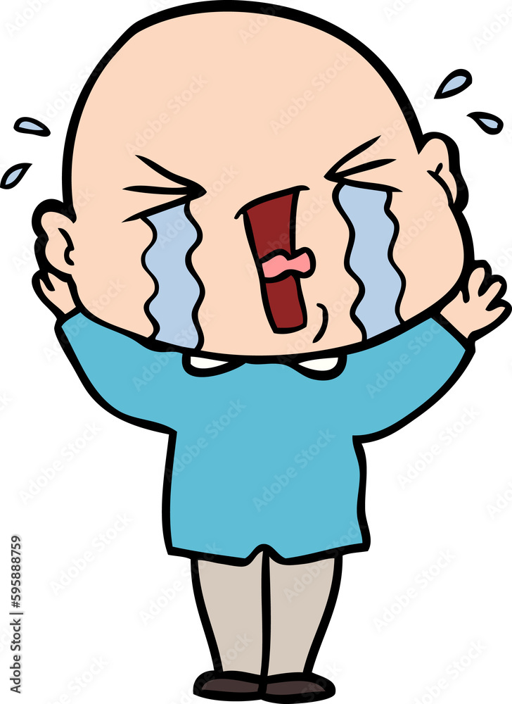 cartoon crying bald man