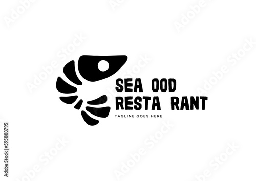 seafood shrimp logo for company with name and tagline