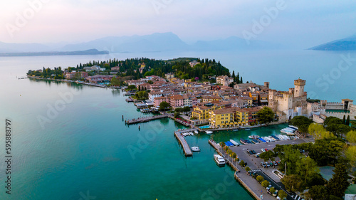 Aerial view on a misty morning on a lake