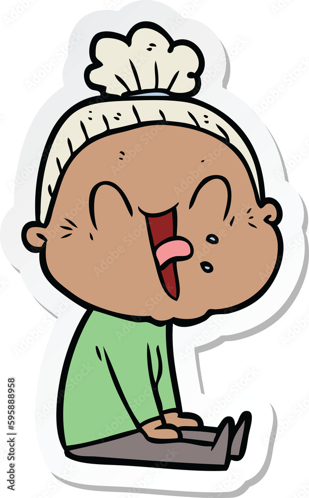 sticker of a cartoon happy old woman sticker of a cartoon happy old woman