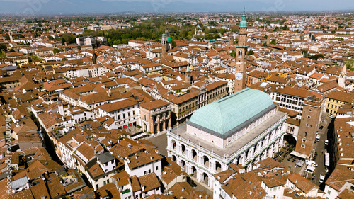 Aerial view of a small Italian town on a sunny day