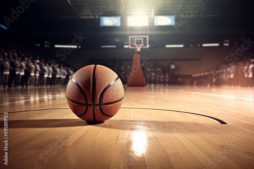 Capture the excitement of basketball with a background of a packed arena in this dynamic stock photo. Ideal for sports marketing and promotion. Generative AI
