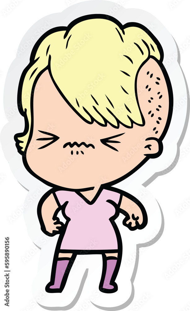 sticker of a cartoon annoyed hipster girl sticker of a cartoon annoyed hipster girl