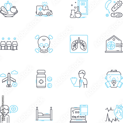 Infection linear icons set. Bacteria, Virus, Contagion, Outbreak, Antibiotics, Pathogens, Epidemic line vector and concept signs. Transmission,Immune,Fungal outline illustrations