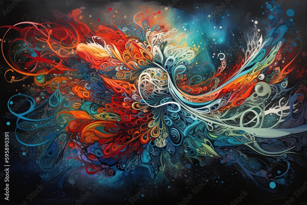 Colorful abstract painting: You could stare at the painting for hours, getting lost in its beautiful kaleidoscope and intricate fractal patterns. AI-generated Colorful abstract painting: You could stare at the painting for hours, getting lost in its beautiful kaleidoscope and intricate fractal patterns. AI-generated
