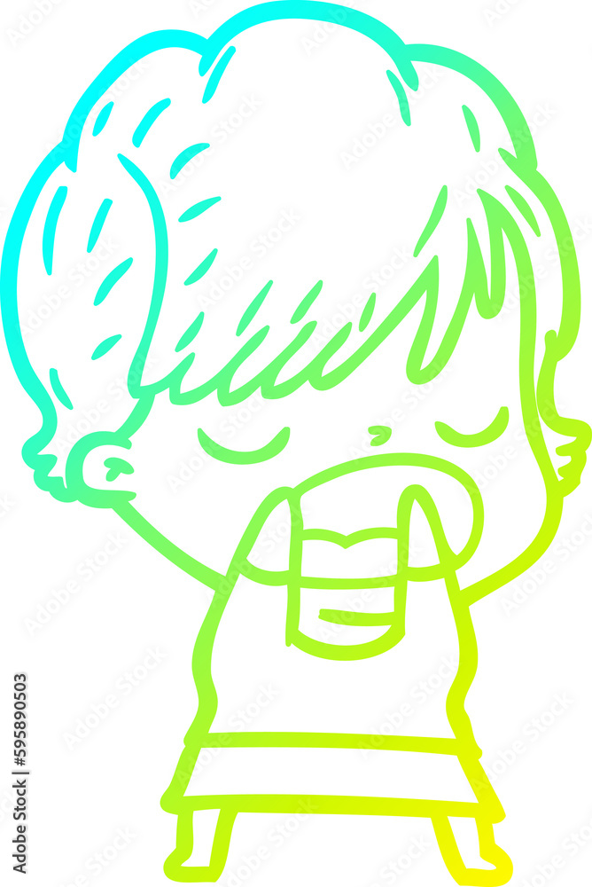 Fototapeta premium cold gradient line drawing of a cartoon woman talking