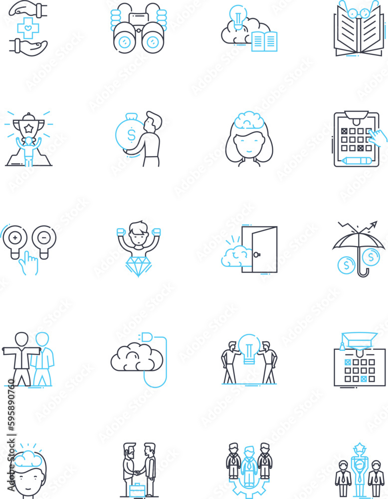 Social interaction linear icons set. Communication, Connection, Engagement, Conversation, Nerk, Community, Relationship line vector and concept signs. Collaboration,Empathy,Dialogue outline