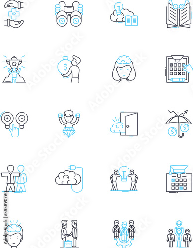 Social interaction linear icons set. Communication, Connection, Engagement, Conversation, Nerk, Community, Relationship line vector and concept signs. Collaboration,Empathy,Dialogue outline