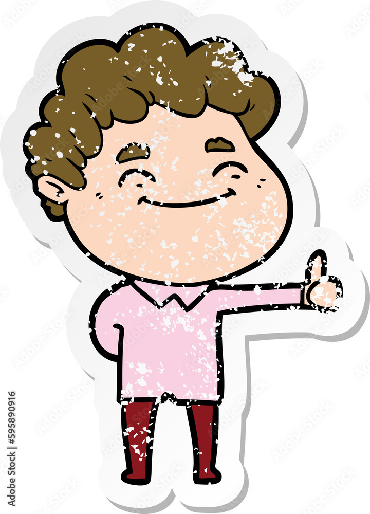 distressed sticker of a cartoon friendly man distressed sticker of a cartoon friendly man