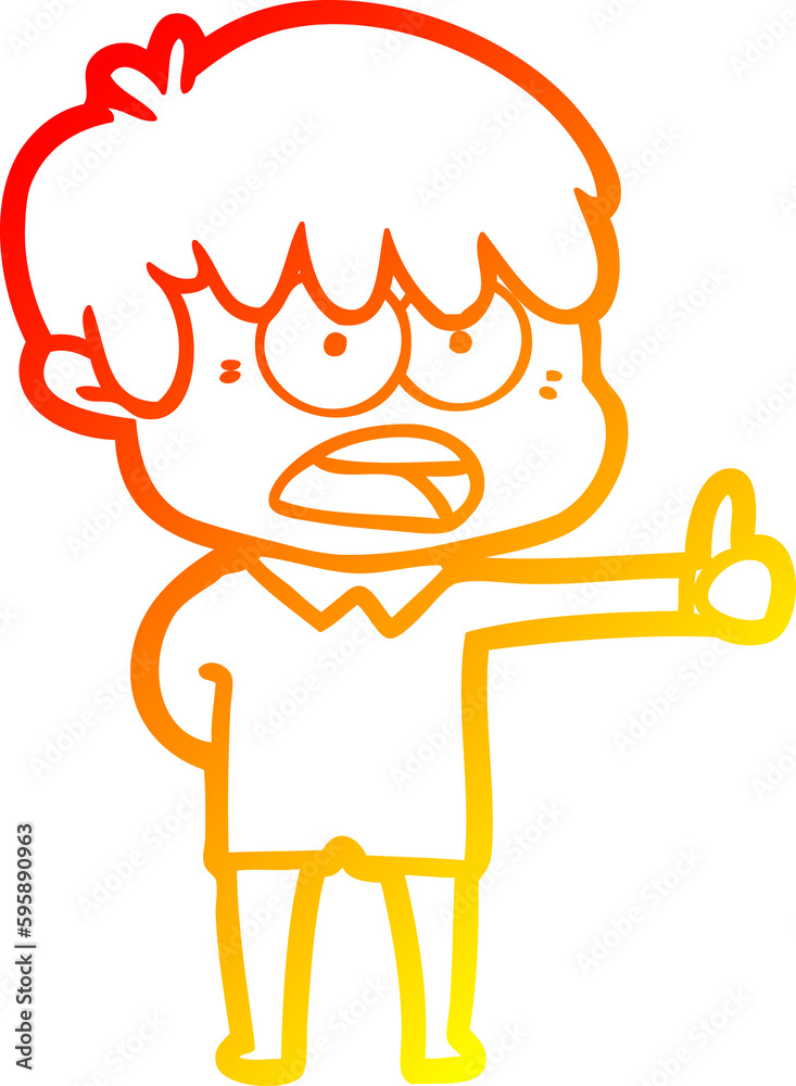 Fototapeta premium warm gradient line drawing of a worried cartoon boy