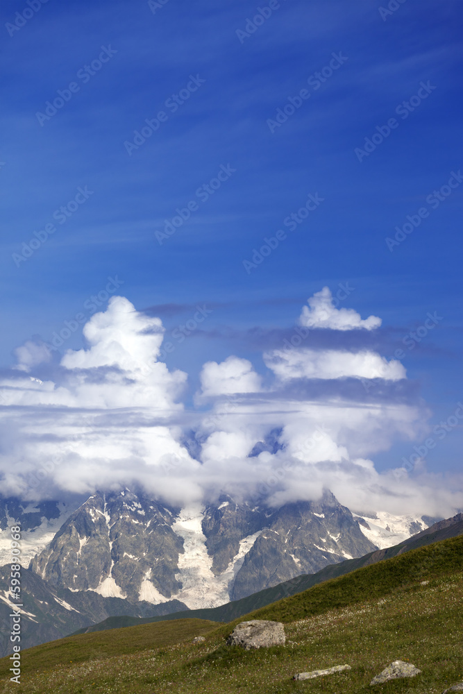 High mountains in clouds