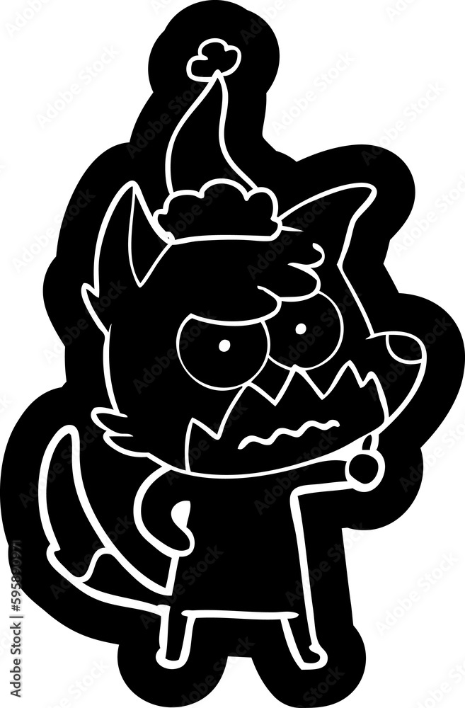 quirky cartoon icon of a annoyed fox wearing santa hat quirky cartoon icon of a annoyed fox wearing santa hat