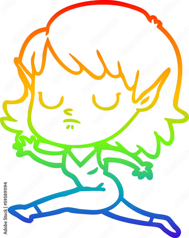 rainbow gradient line drawing of a cartoon elf girl rainbow gradient line drawing of a cartoon elf girl