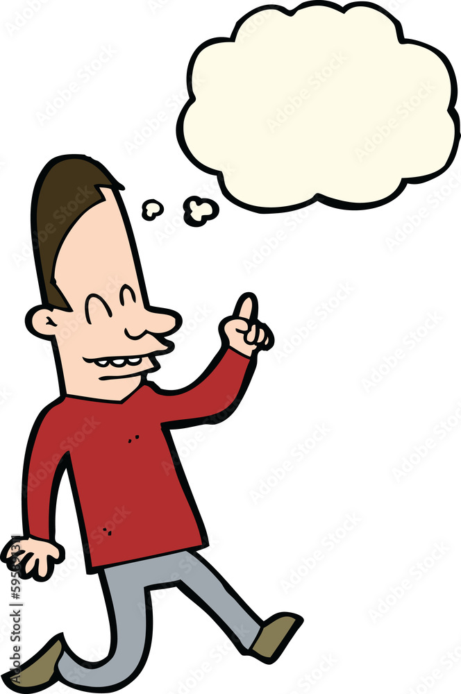 cartoon happy man pointing with thought bubble cartoon happy man pointing with thought bubble