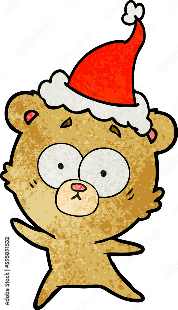 anxious bear hand drawn textured cartoon of a wearing santa hat anxious bear hand drawn textured cartoon of a wearing santa hat