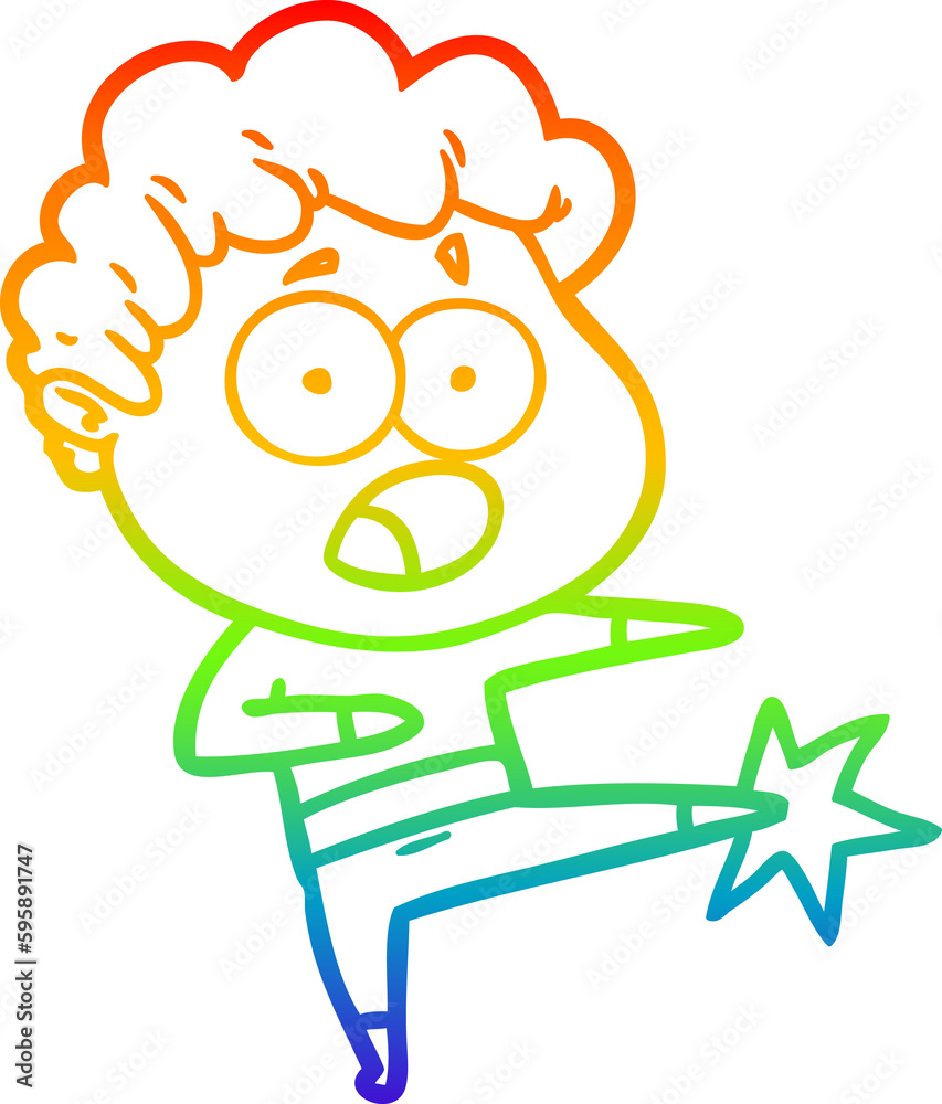 rainbow gradient line drawing of a cartoon man gasping in surprise