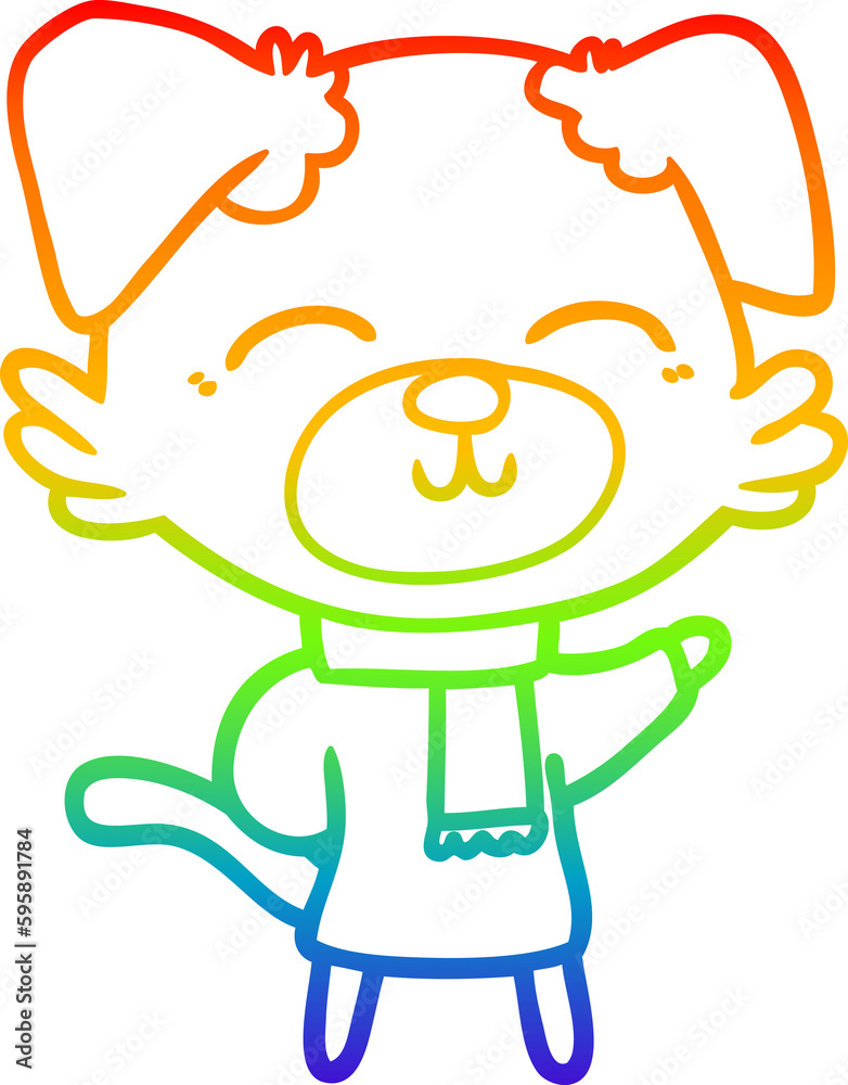 rainbow gradient line drawing of a cartoon dog