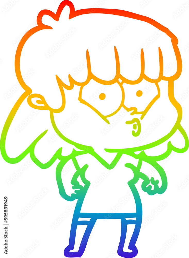 rainbow gradient line drawing of a cartoon whistling girl rainbow gradient line drawing of a cartoon whistling girl