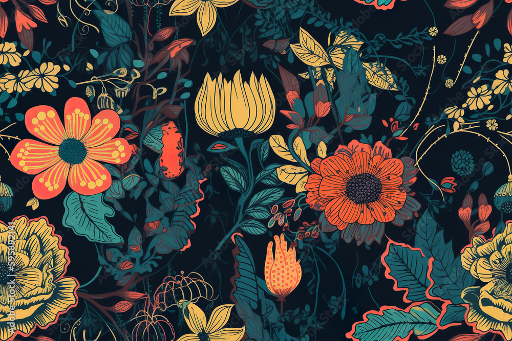 Seamless floral pattern, Generative AI