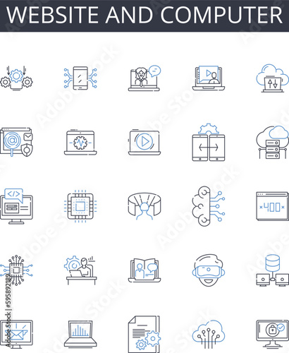 Website and computer line icons collection. Website, Webpage, Online platform, Internet site, Virtual space, Cyber portal, Digital destination vector and linear illustration. Online hub,Electronic