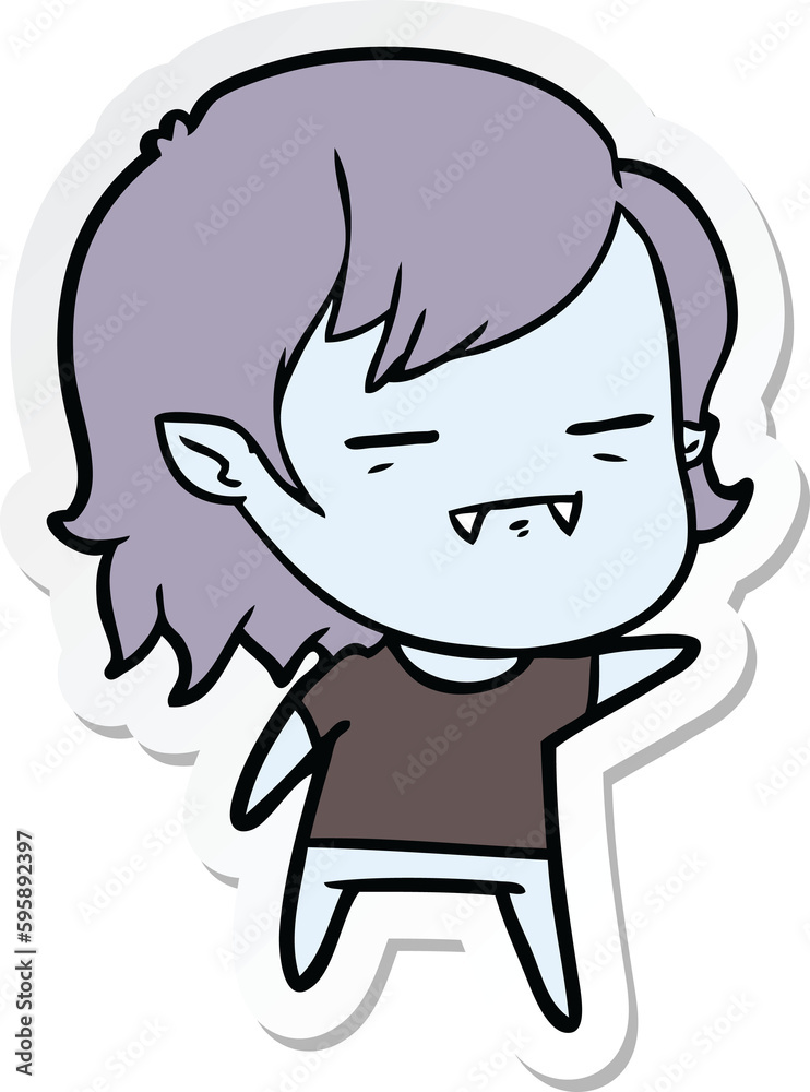 sticker of a cartoon undead vampire girl pointing sticker of a cartoon undead vampire girl pointing