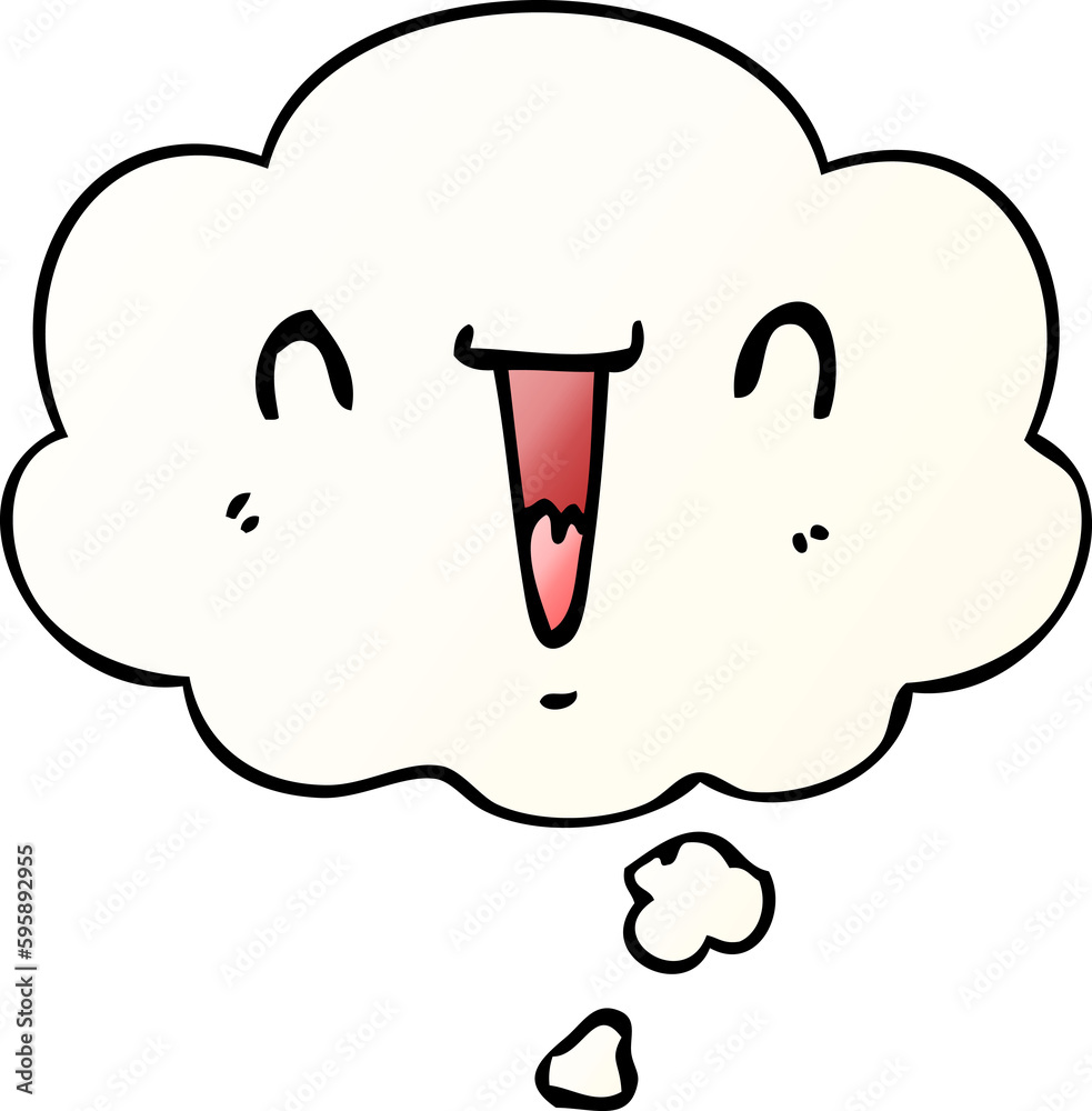 cute happy cartoon face with thought bubble in smooth gradient style cute happy cartoon face with thought bubble in smooth gradient style