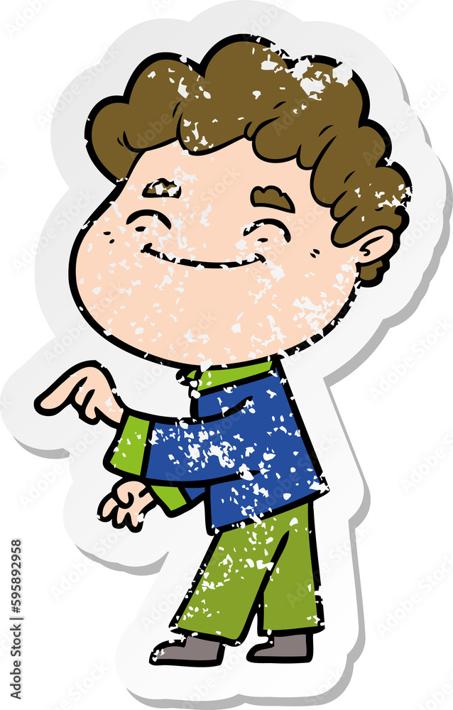 distressed sticker of a cartoon friendly man