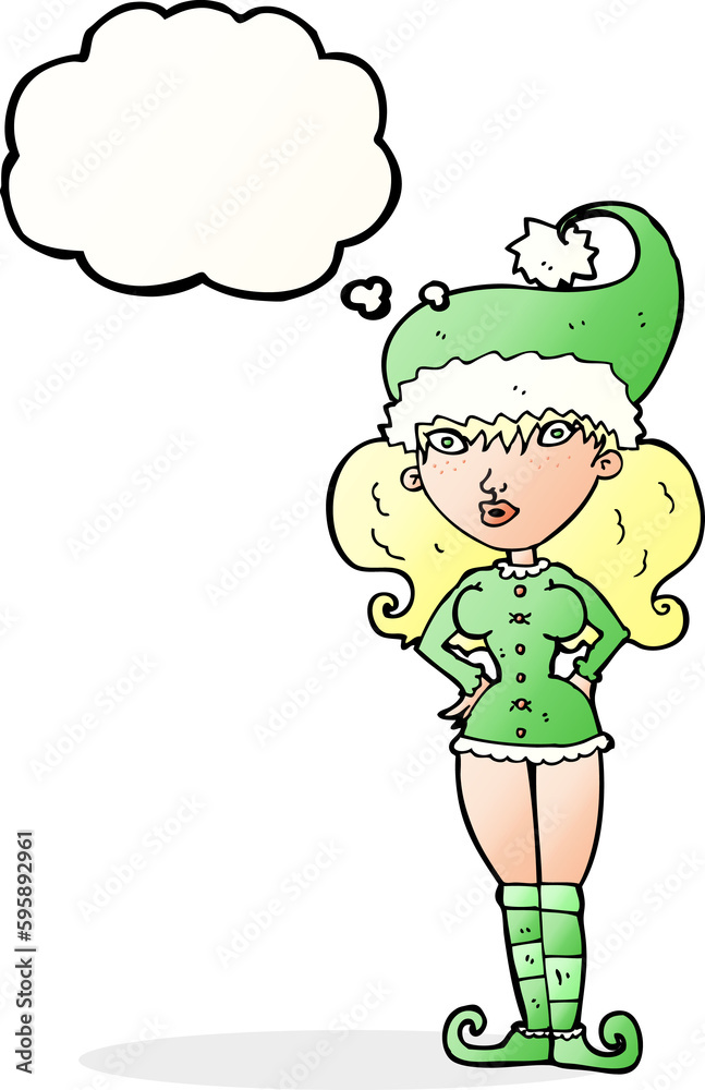 cartoon santa's helper woman with thought bubble cartoon santa's helper woman with thought bubble