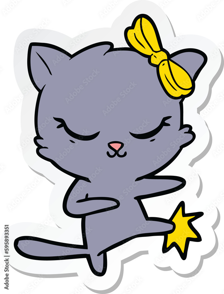 sticker of a cute cartoon cat with bow sticker of a cute cartoon cat with bow