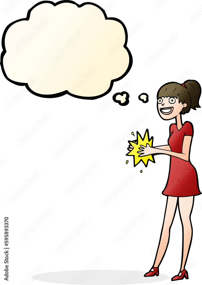 cartoon woman clapping hands with thought bubble cartoon woman clapping hands with thought bubble
