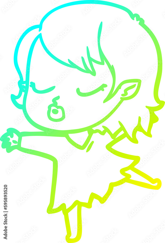 Fototapeta premium cold gradient line drawing of a cute cartoon vampire girl