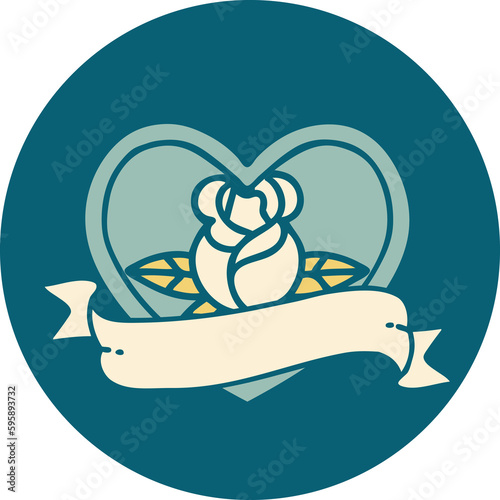 iconic tattoo style image of a heart rose and banner