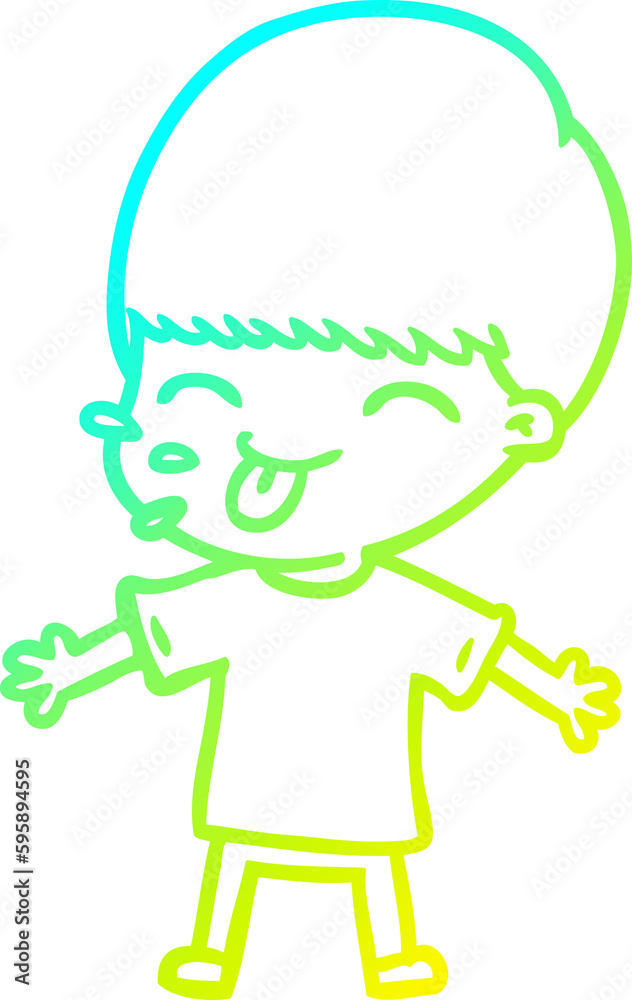 cold gradient line drawing of a cartoon boy sticking out tongue