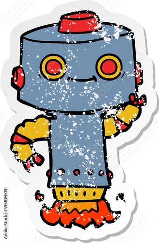 distressed sticker of a cartoon robot