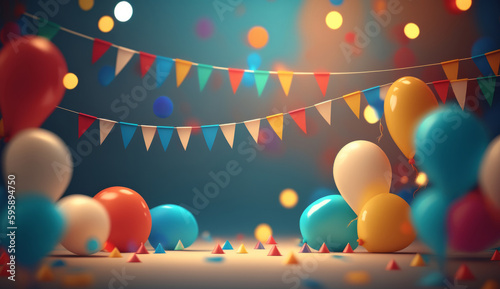 Happy Birthday Background with Balloons. Illustration AI Generative.