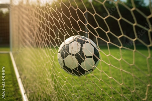 soccer ball in goal net ,ai generative © nataliya_ua