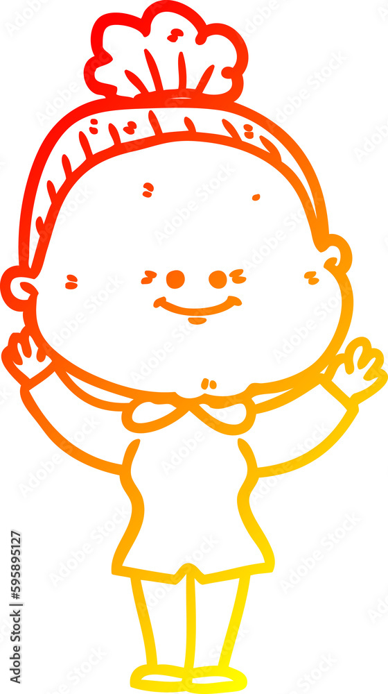 warm gradient line drawing of a cartoon happy old woman warm gradient line drawing of a cartoon happy old woman