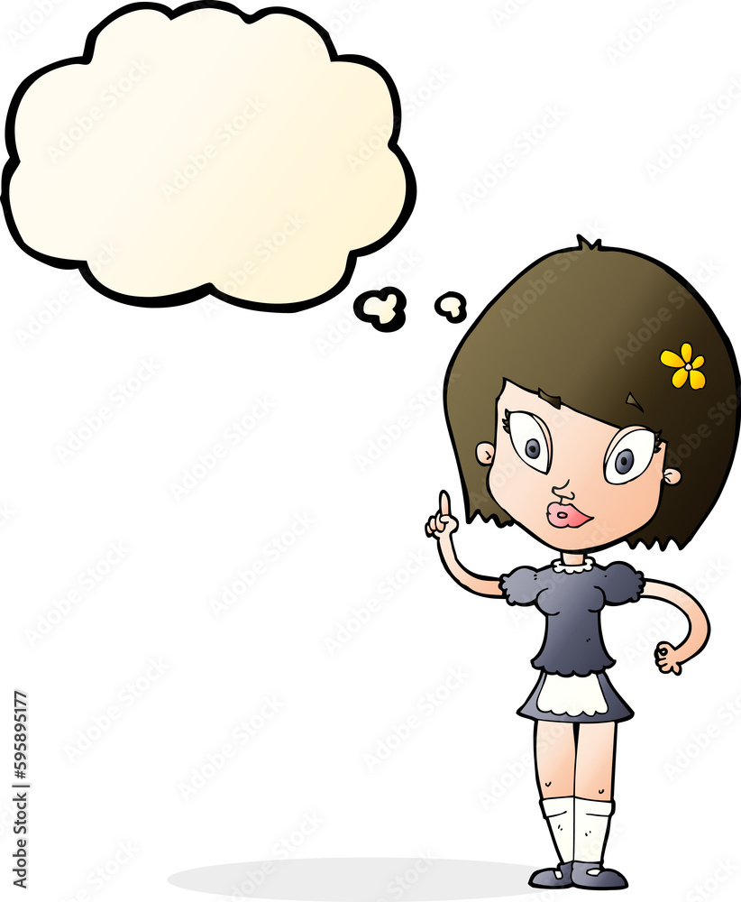 cartoon pretty maid with thought bubble cartoon pretty maid with thought bubble