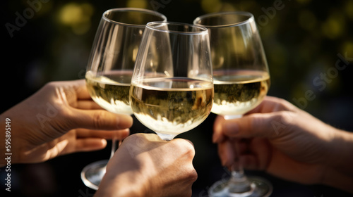 People's hands are minted with glasses of wine Illustration AI Generative.