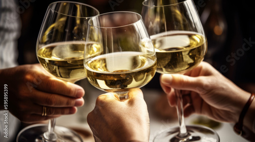 People's hands are minted with glasses of wine Illustration AI Generative.