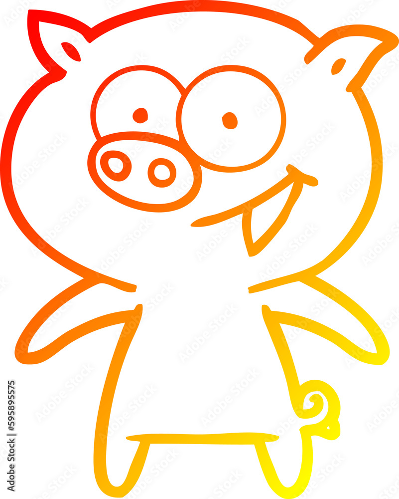 warm gradient line drawing of a cheerful pig cartoon warm gradient line drawing of a cheerful pig cartoon
