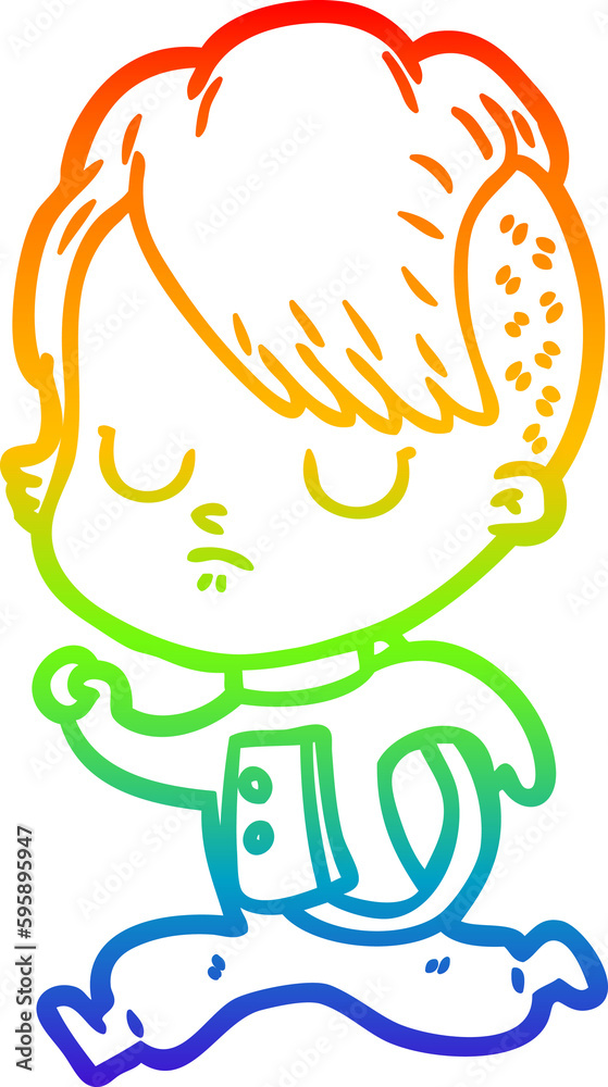 Fototapeta premium rainbow gradient line drawing of a cartoon woman