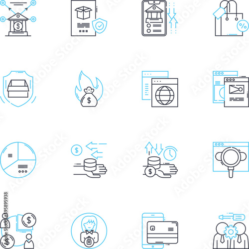 Web trading linear icons set. Stocks, Forex, Cryptocurrency, Commodities, Options, Futures, Trading line vector and concept signs. Investments,Broker,Platform outline illustrations photo