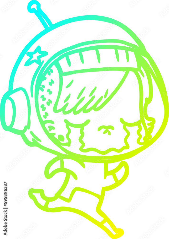 cold gradient line drawing of a cartoon crying astronaut girl cold gradient line drawing of a cartoon crying astronaut girl