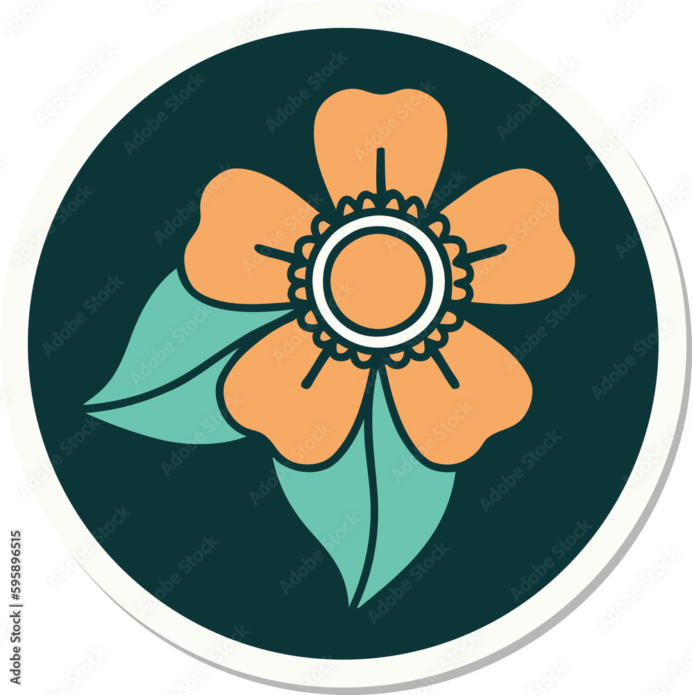 sticker of tattoo in traditional style of a flower sticker of tattoo in traditional style of a flower