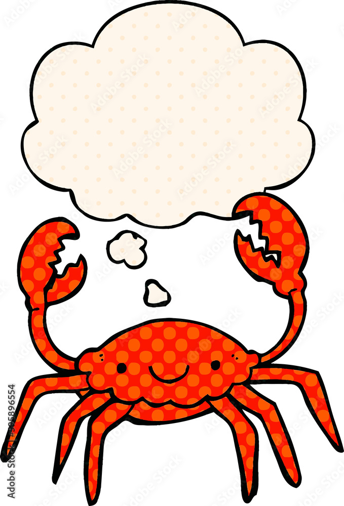 Fototapeta premium cartoon crab with thought bubble in comic book style