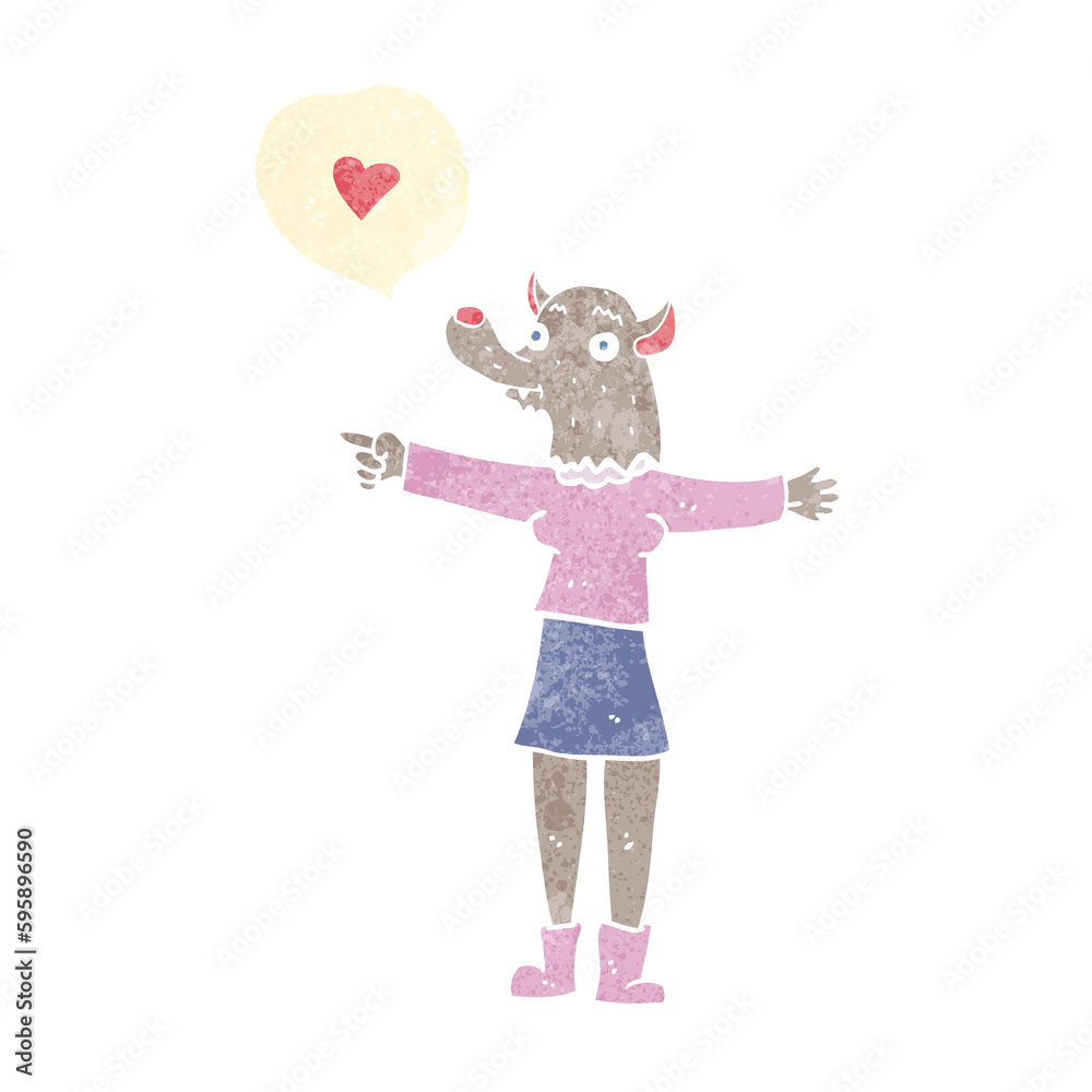 cartoon werewolf woman in love