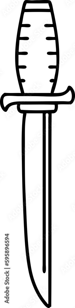 tattoo in black line style of a dagger