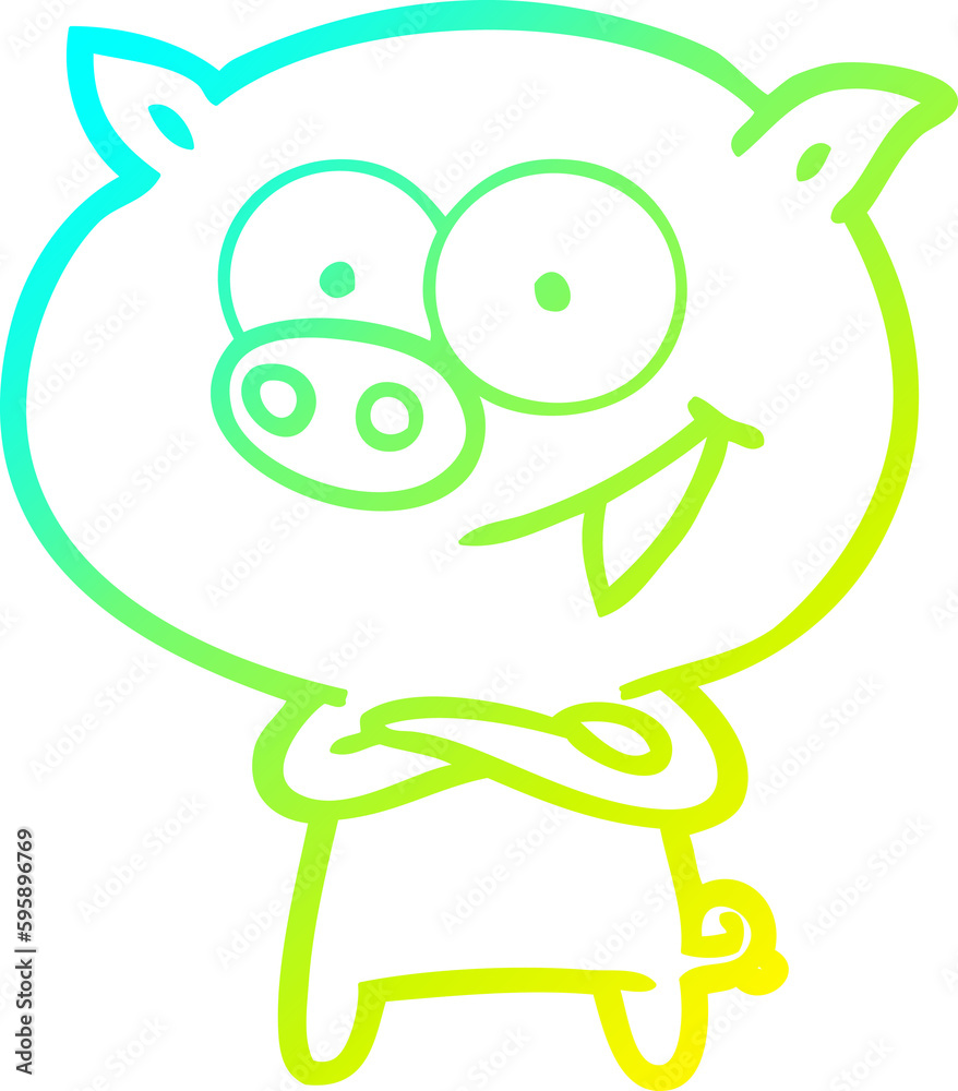 cold gradient line drawing of a cheerful pig cartoon cold gradient line drawing of a cheerful pig cartoon